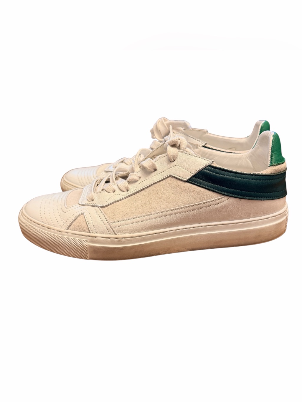 Roseanna Trainers-Women's Eu 41 | White Leather & Suede | Green Leather Heel